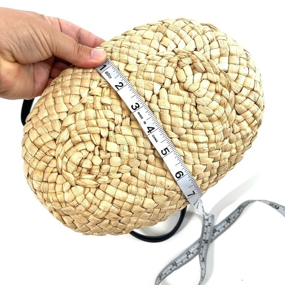 Talbots Navy Striped Canvas Corn Husk Straw Woven Bucket Bag Shoulder Purse - Picture 16 of 16